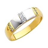 14K Yellow and White Gold Round-cut CZ Cubic Ziconia Wedding Band Ring for Men