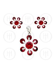 Sterling Silver -CZ Stud Earrings Set - Garnet (PS-1009-G)