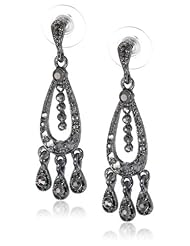 Downton Abbey "Jet Memento Boxed" Jet Belle Epoch Chandelier Pave Hematite Accent Stones Drop Earrings