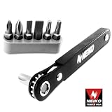 Neiko Pocket Size Close-Quarters 1/4-Inch Drive Mini Ratcheting Screwdriver and Bit Set