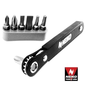Neiko Pocket Size Close-Quarters 1 4-Inch Dr Mini Ratcheting Screwdriver and Bit Set by Neiko Tools
