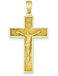 14K Yellow Gold Textured Crucifix Cross Pendant Jewelry
