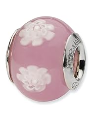Sterling Silver s Pink/white Italian Murano Bead by Reflection Beads, Best Quality Free Gift Box Satisfaction Guaranteed
