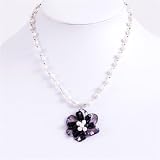 Blister Shell and Freshwater Pearls Flower-Shaped Marguerite Necklace, Black 16''-19''