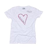 Women Juniors Youth Burned Out White Cotton T-Shirt with Heart