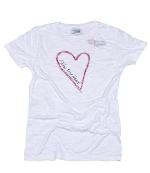 Women Juniors Burned Out White Cotton T-Shirt with Heart