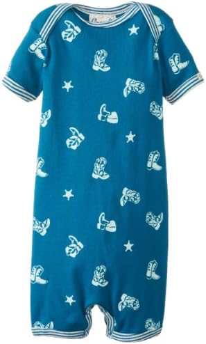 Coccoli Baby-Boys Newborn Cowboy Boots Romper, Teal, 9 Months