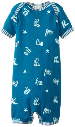 Coccoli Baby-Boys Newborn Cowboy Boots Romper, Teal, 9 Months