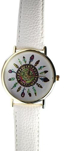 Brown Leather Native American Style Mandala Feather Watch 6 1/2" to 8"