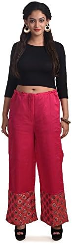 Chidiyaa Women's Banarasi Chanderi Magenta Plazzo With Borcade Border M Majenta