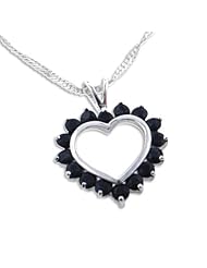 Genuine Midnight Sapphire Heart Pendant with 18" Chain Sterling Silver Necklace