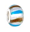 Pandora Style Charm Bead (Z428) - Glass (14mm x 10mm) (fits Troll too) ~ Metallic Silver with Blue and Copper Stripes