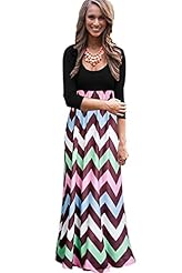 Sexy Chevron Print Long Sleeves Stretchy Cotton Full Length Party Dress/Maxi Dress 
