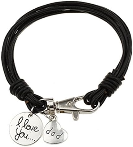 BISHAO Natural Genuine Leather Wrap Bracelet Wristband Leather Rope Woven Love You Dad In Gift Pouch Fathers Day Pack of 2