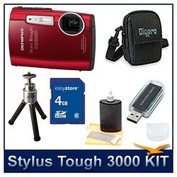 lcd monitor, Olympus Stylus Tough 3000 Digital Camera (Red), 12 Megapixels, 2.7