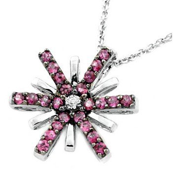 Natural Pink Sapphire & Diamond Star Pendant Necklace 14k White Gold