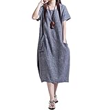 Linyuan ファッション Oversized Women's Solid Color Cotton & Linen Casual Long スカート Dress