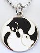 Yin Chi Yang Black White Cats Pendant Necklace w/ball chain