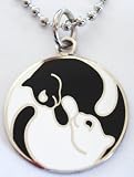 Yin Chi Yang Black White Cats Pendant Necklace w/ball chain