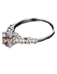 Solid 14K White Gold Round Cut 1.15ct Morganite (Fancy Pink,VS) 0.45ctw Diamonds (H-SI) Filigree Promise Engagement Ring