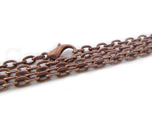 50 CleverDelights Vintage Style Necklaces - Antique Copper Color - 24 Inch - Rolo Chain Necklace - Lobster Clasp and Jump Rings Attached - Jewelry Findings - 3 x 4mm Oval Links - Antiqued Necklaces - 24