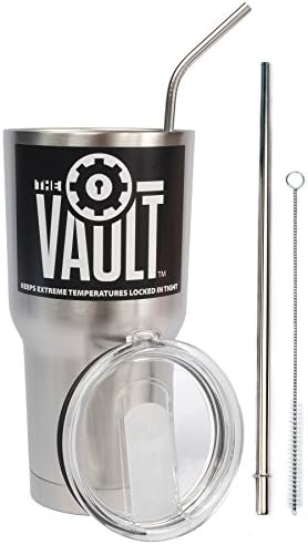 Tumbler Stainless Steel Travel Cup with 2 Straws, Closing Lid, and Cleaning Brush - 30 oz Premium Double Wall Vacuum Insulated Mug VAULT Value Bundle
