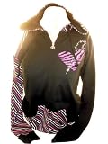 Skelanimals Ladies (Womens) Zip Up Hoodie Sweatshirt - Striped Sleeves and Heart Bolt Design