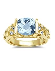 0.28 Cts Diamond & 1.94 Cts Aquamarine Ring in 14K Yellow Gold