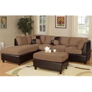 3pcs Sectional Sofa Set with Ottoman in Saddle Finish