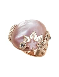 Carlo Viani® 14K Rose Gold Pink Mother of Pearl Ring with Black Diamonds