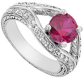 Created Ruby and Cubic Zirconia Ring 10K White Gold 2.75 Carat Total Gem Weight