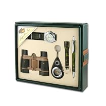Men's Watch, Pen, Flashlight, Compass Key Chain and Binoculars Gift Set #KS609