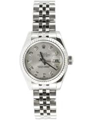 Rolex Ladys New Style Heavy Band Stainless Steel Datejust Model 179174 Jubilee Band 18K White Gold Fluted Bezel Silver Diamond Dial