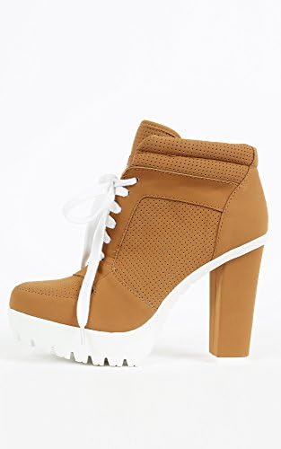 Womens Bamboo Payton-01 Sneaker Chunky Heel Booties CHESTNUT 6 New: In Box