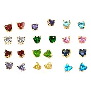 Gorgeous 24K Yellow Gold Layered (GL) Cubic Zirconia Heart Stud Post Birthstone Earrings ~ You...