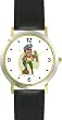 Pirate with Peg Leg Holding Parrot - Pirate Theme - WATCHBUDDY&reg; DELUXE TWO-TONE THEME WATCH - Arabic Numbers - Black Leather Strap-Children's Size-Small ( Boy's Size & Girl's Size )