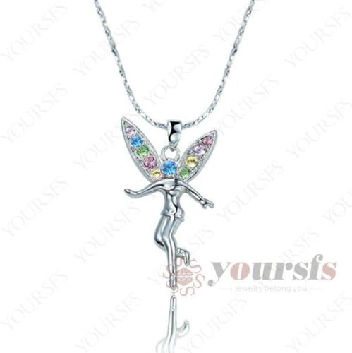 Clero Jewelry fashion necklaces 18K White Gold Plated Colorful Crystal Tinkerbell Pendant Necklace Chains N125W22 18k men necklaces gold