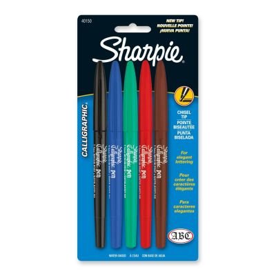 Cardscan 40150SH Sharpie Calligraphic Marker Pen Set - Chisel Marker Point Style - 2.5 Mm Marker Point Size - Red Ink Blue Ink Black Ink Brown Ink Green Ink - Red Barrel Blue Barrel Black Barrel