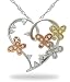 10k White, Yellow, and Rose Gold Diamond Dragonfly Heart Pendant (1/5 cttw, I-J Color, I2-I3 Clarity), 18\