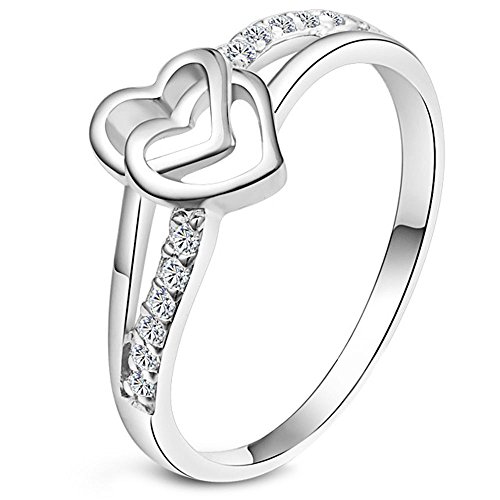 Women's Fashion Heart Crystal Engagement Wedding Cz Band Eternity Cubic Zirconia Ring Silver