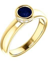 18K Yellow Gold 5.00mm Round Cut Sapphire and Diamond Ring -- LIFETIME WARRANTY