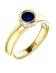 10K Yellow Gold 5.00mm Round Cut Sapphire and Diamond Ring -- LIFETIME WARRANTY