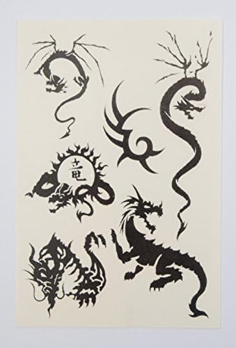 Black Tattoos Fashion Henna Jewelry Body Art Tattoos Fashion Henna Jewelry Body Art Tattoos Bracelet Patterns FashionTemporary Tattoo Sticker Waterproof Removable Pack Of 4 (Dragon Symbol)