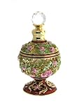 Pink Perfume Bottle set with Swarovski Crystals 24k gold Art Deco Flowered Vintage Filigree Cutaway Style Certificate of Authenticity