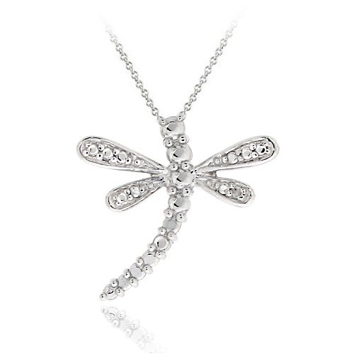 Sterling Silver Diamond Accent Dragonfly Pendant