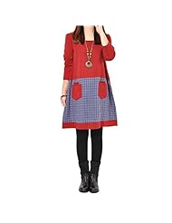 Plaid Print Long Sleeves Illusion Cotton  Dress