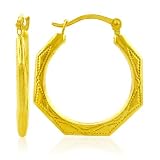 14K Yellow Gold Fancy Design Hoop Earrings
