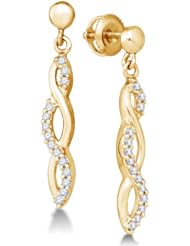 10K Yellow Gold Round Brilliant Cut Diamond - Cross over Channel Set Dangle Earrings with Secure Screw Back Closure - (.28 cttw.)