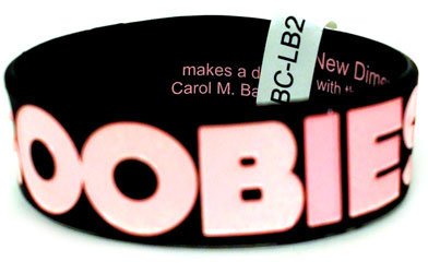 Rubber Wristband Bracelet I Heart Boobies Black with Pink text