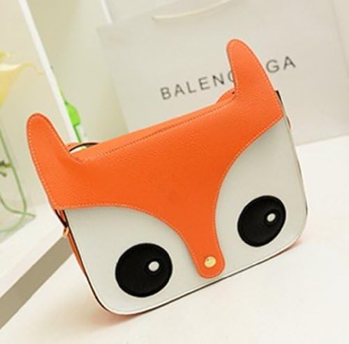 Cute Fox Owl Retro Shoulder Messenger Bag Pu Leather Crossbody Satchel Small Handbag (Orange)